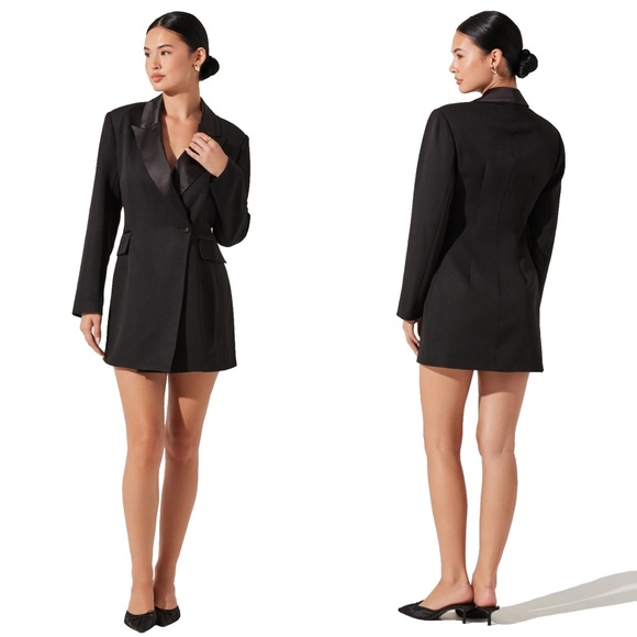 NEW ASTR The LABEL Black TUXEDO Blazer FAUX Pockets COCKTAIL Mini DRESS L - Picture 2 of 16